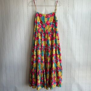Talulah size L maxi dress yellow pink tired open back square neck spaghetti stra
